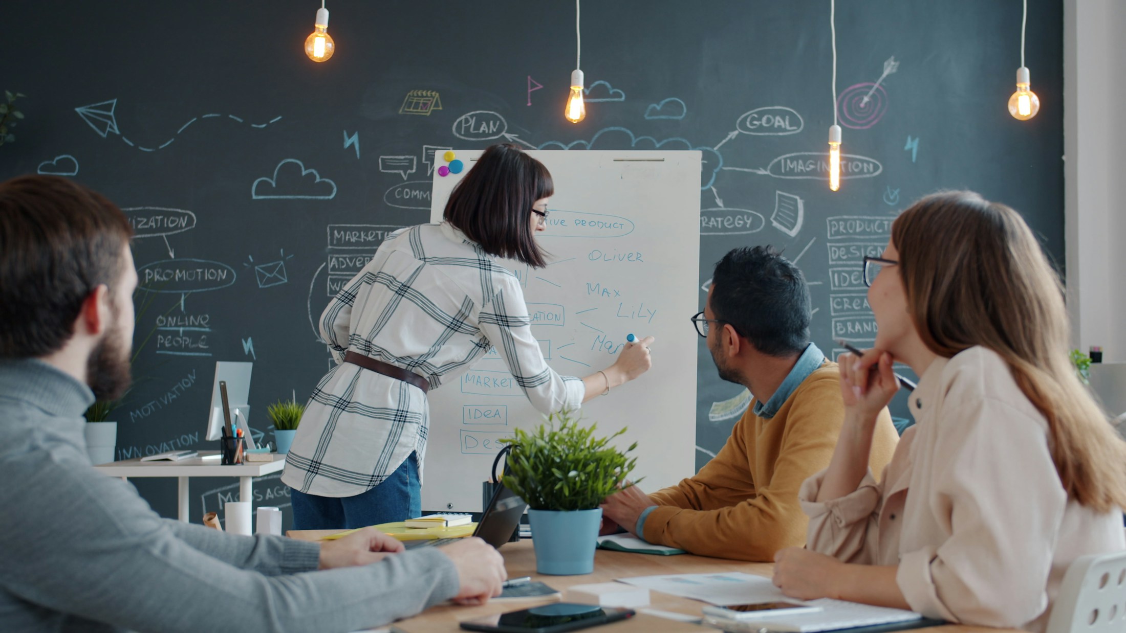 A team reviewing a proposal together